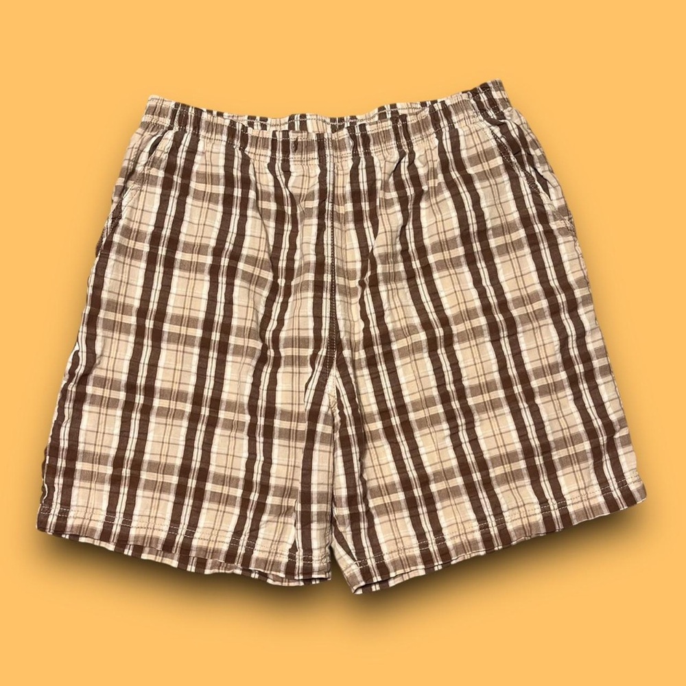 Vintage Brown Plaid Cotton Shorts Size Large Cottagecore Farmers Daughter